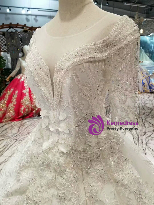 Shop 2019 Long & Short Ivory White Ball Gown Short Sleeve Backless Appliques Beading Wedding Dress With Factory Price From Kemedress