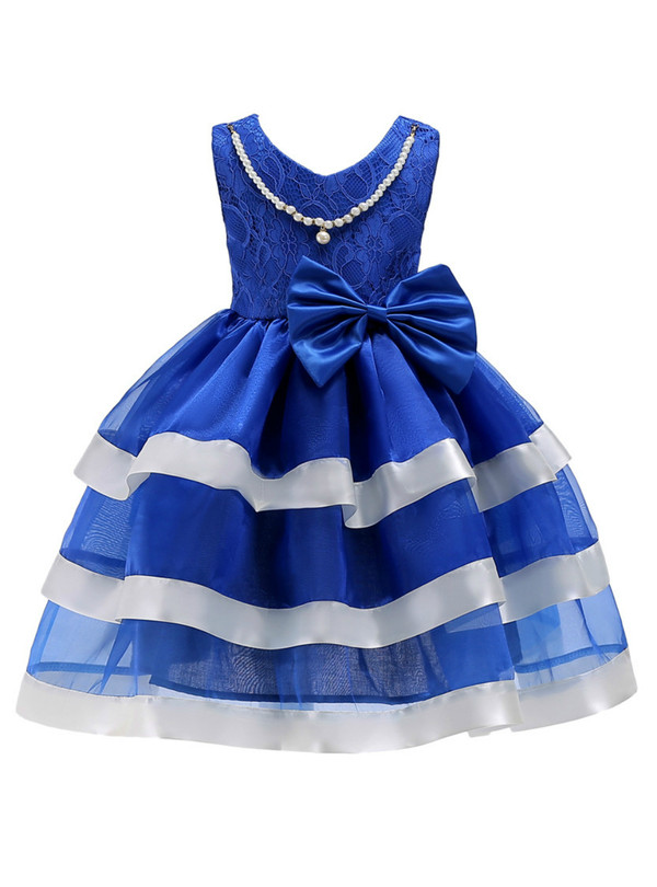 Shop 2019 Long & Short In Stock:Ship in 48 Hours Royal Blue Organza Flower Girl Dress With Bow With Factory Price From Kemedress