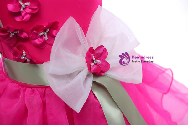 Shop 2019 Long & Short In Stock:Ship in 48 Hours Fuchsia Organza Flower Girl Dress With Flower  With Factory Price From Kemedress