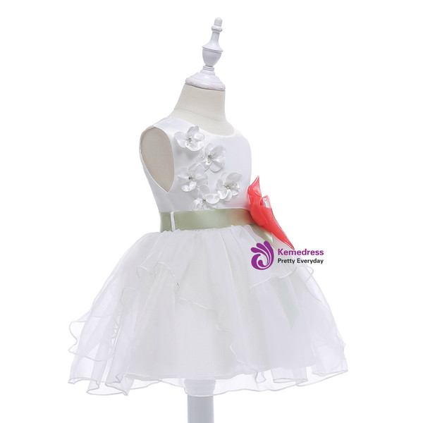 Shop 2019 Long & Short In Stock:Ship in 48 Hours White Organza Flower Girl Dress With Flower With Factory Price From Kemedress