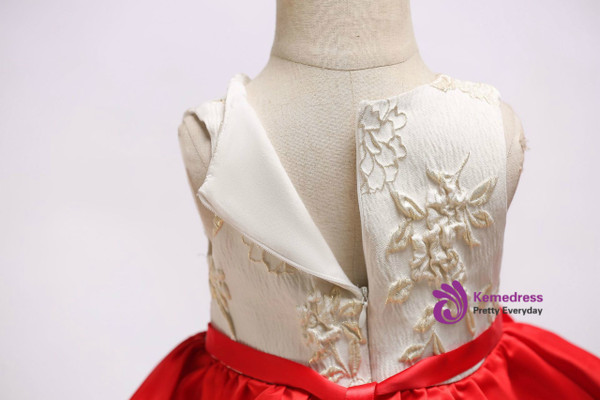 Shop 2019 Long & Short In Stock:Ship in 48 Hours Red Satin Flower Girl Dress With Bow With Factory Price From Kemedress