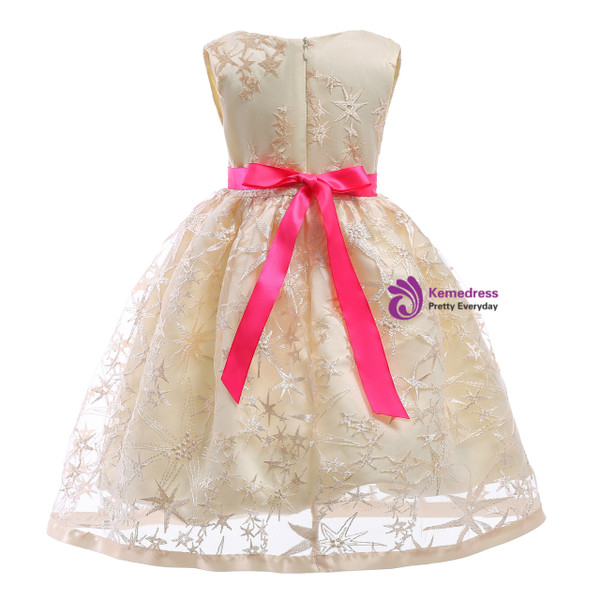 Shop 2019 Long & Short In Stock:Ship in 48 Hours Yellow Lace V-neck Flower Girl Dress With Factory Price From Kemedress