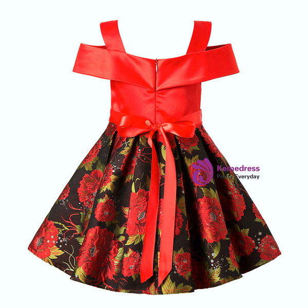 Shop 2019 Long & Short In Stock:Ship in 48 Hours Red Satin Print Straps Flower Girl Dress With Factory Price From Kemedress