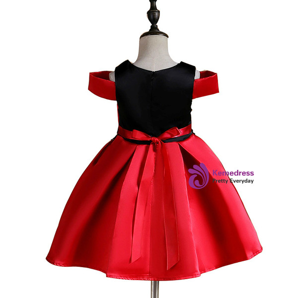 Shop 2019 Long & Short  In Stock:Ship in 48 Hours Red Satin Appliques Flower Girl Dress With Factory Price From Kemedress