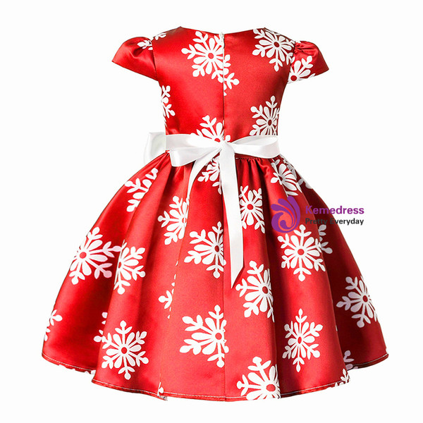 Shop 2019 Long & Short In Stock:Ship in 48 Hours Red Satin Cap Sleeve Print Flower Girl Dress With Factory Price From Kemedress