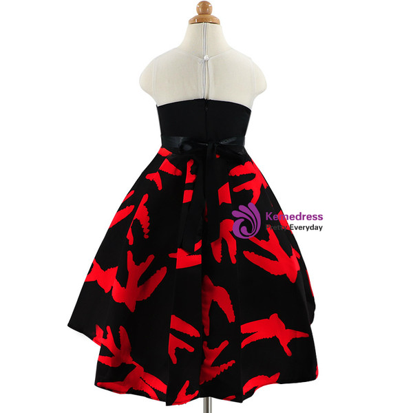 Shop 2019 Long & Short In Stock:Ship in 48 Hours Black Print Flower Girl Dress With Bow With Factory Price From Kemedress