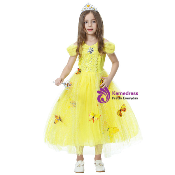 Shop 2019 Long & Short In Stock:Ship in 48 Hours Yellow Tulle Cinderella Dress With Butterfly With Factory Price From Kemedress
