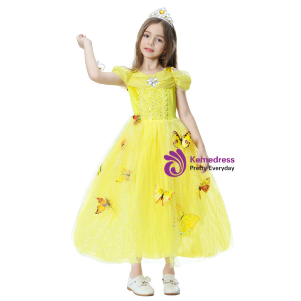 Shop 2019 Long & Short In Stock:Ship in 48 Hours Yellow Tulle Cinderella Dress With Butterfly With Factory Price From Kemedress