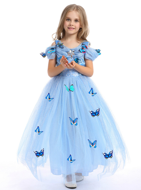 Shop 2019 Long & Short In Stock:Ship in 48 Hours Blue Tulle Cinderella Dress With Butterfly With Factory Price From Kemedress