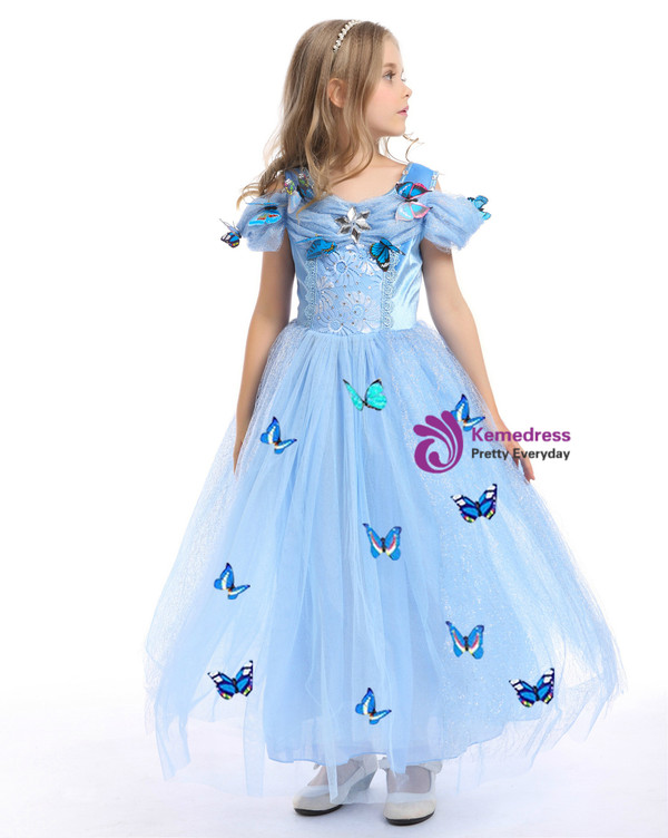 Shop 2019 Long & Short In Stock:Ship in 48 Hours Blue Tulle Cinderella Dress With Butterfly With Factory Price From Kemedress