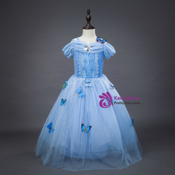 Shop 2019 Long & Short In Stock:Ship in 48 Hours Blue Tulle Cinderella Dress With Butterfly With Factory Price From Kemedress