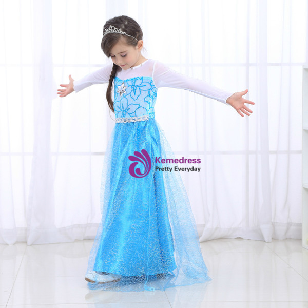 Shop 2019 Long & Short In Stock:Ship in 48 Hours Blue Tulle Long Sleeve Queen Aisha Dress With Factory Price From Kemedress