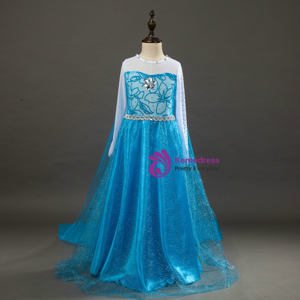 Shop 2019 Long & Short In Stock:Ship in 48 Hours Blue Tulle Long Sleeve Queen Aisha Dress With Factory Price From Kemedress
