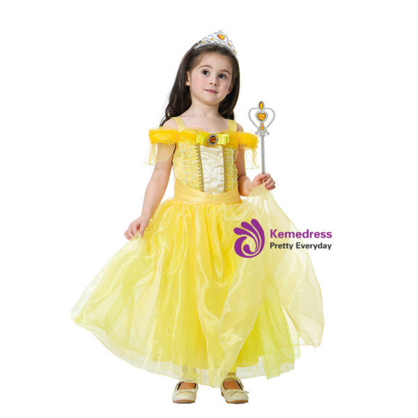 Shop 2019 Long & Short In Stock:Ship in 48 Hours Yellow Organza Princess Dress With Crystal With Factory Price From Kemedress