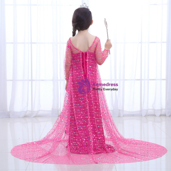 Shop 2019 Long & Short In Stock:Ship in 48 Hours Fuchsia Sequins Long Sleeve Frozen Queen Dress With Factory Price From Kemedress