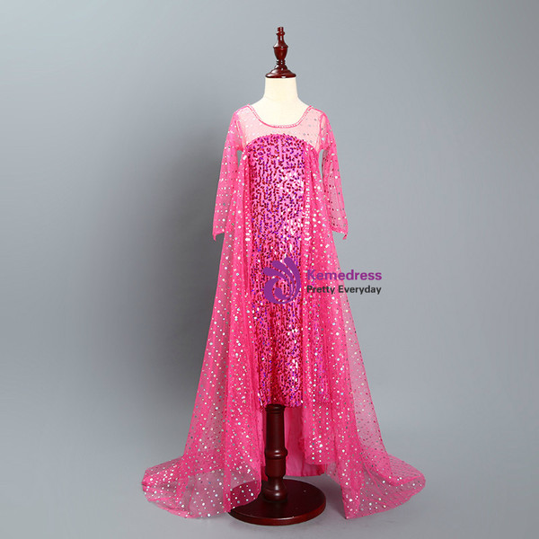 Shop 2019 Long & Short In Stock:Ship in 48 Hours Fuchsia Sequins Long Sleeve Frozen Queen Dress With Factory Price From Kemedress