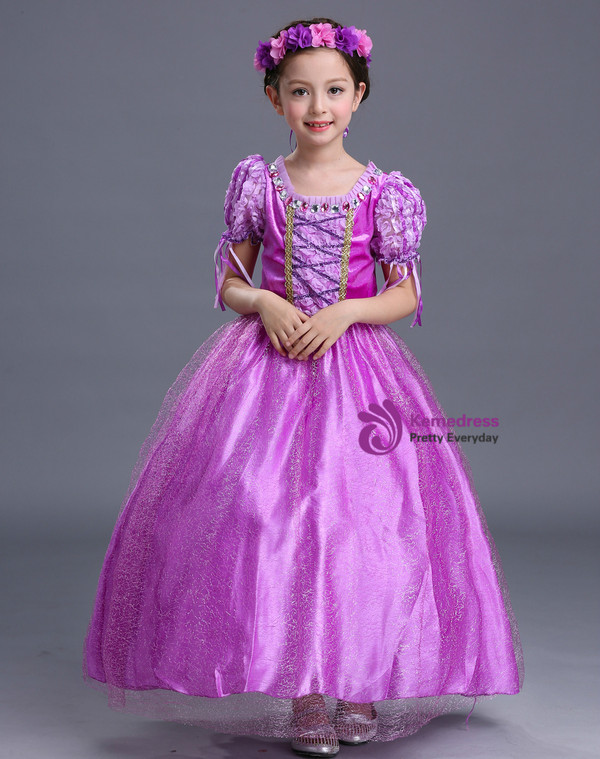 Shop 2019 Long & Short In Stock:Ship in 48 Hours Purple Tulle Puff Sleeve Sophia Princess Dress With Factory Price From Kemedress