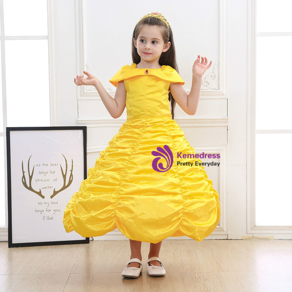 Shop 2019 Long & Short In Stock:Ship in 48 Hours Yellow Satin Belle Princess Dress With Factory Price From Kemedress
