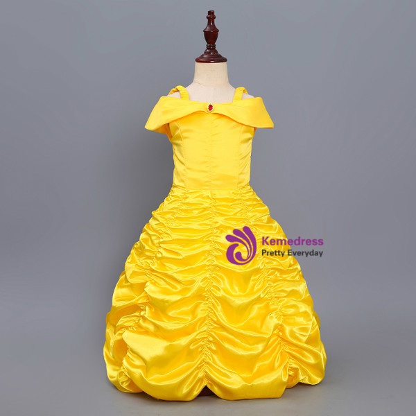 Shop 2019 Long & Short In Stock:Ship in 48 Hours Yellow Satin Belle Princess Dress With Factory Price From Kemedress
