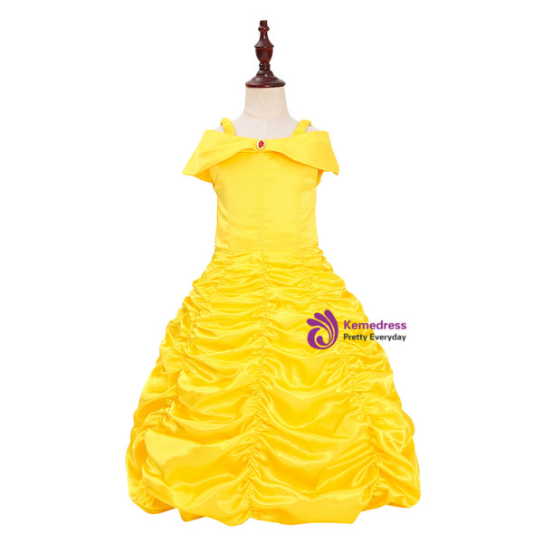 Shop 2019 Long & Short In Stock:Ship in 48 Hours Yellow Satin Belle Princess Dress With Factory Price From Kemedress