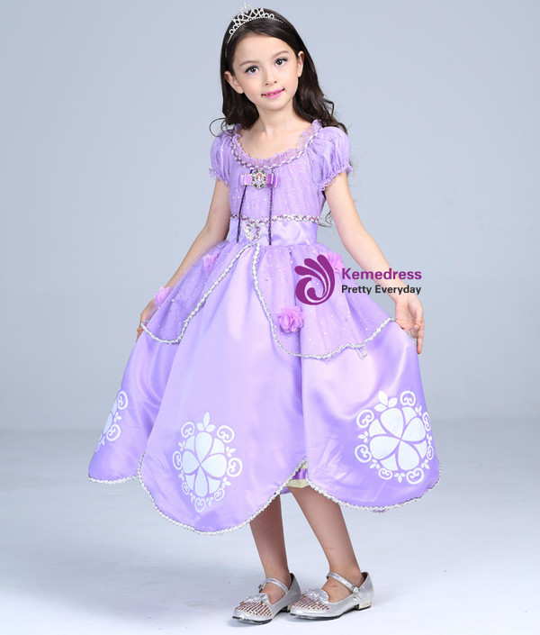 Shop 2019 Long & Short In Stock:Ship in 48 Hours Purple Satin Cap Sleeve Princess Sophia Skirt With Factory Price From Kemedress