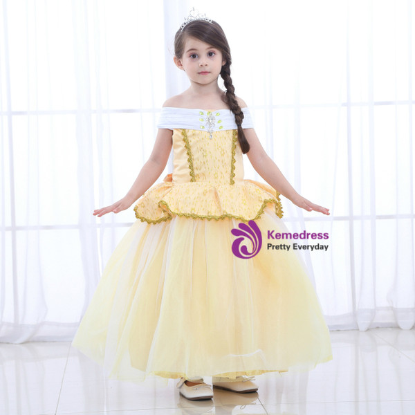 Shop 2019 Long & Short In Stock:Ship in 48 Hours Yellow Tulle off The Shoulder Princess Dress With Factory Price From Kemedress
