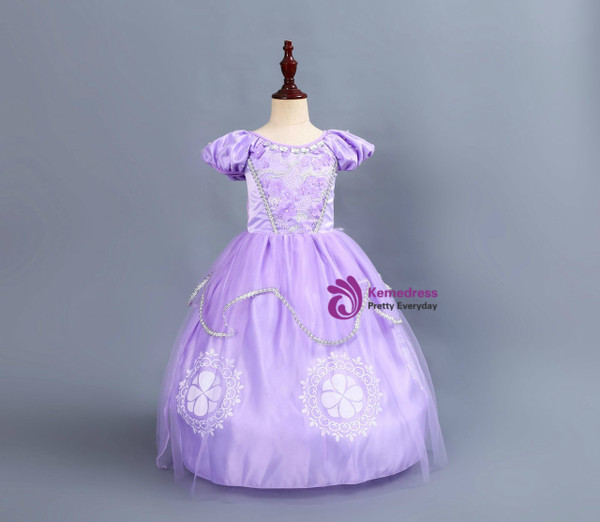 Shop 2019 Long & Short In Stock:Ship in 48 Hours Purple Satin Cap Sleeve Appliques Princess Dress With Factory Price From Kemedress