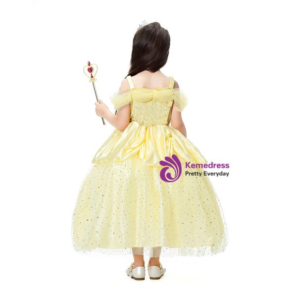 Shop 2019 Long & Short In Stock:Ship in 48 Hours Yellow Tulle Straps Belle Princess Dress With Factory Price From Kemedress