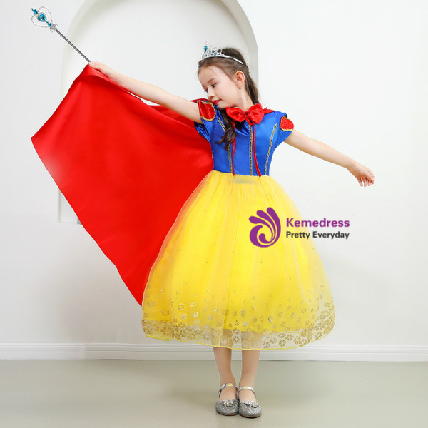 Shop 2019 Long & Short In Stock:Ship in 48 Hours Yellow Tulle Short Sleeve Snow White Princess Dress  With Factory Price From Kemedress