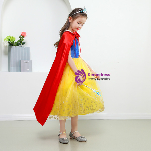 Shop 2019 Long & Short In Stock:Ship in 48 Hours Yellow Tulle Short Sleeve Snow White Princess Dress  With Factory Price From Kemedress