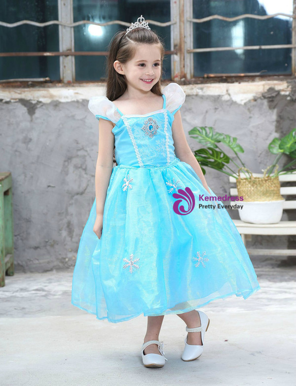 Shop 2019 Long & Short In Stock:Ship in 48 Hours Blue Organza Cap Sleeve Princess Frozen Dress With Factory Price From Kemedress