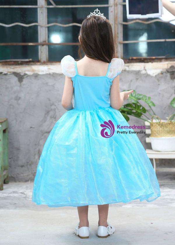 Shop 2019 Long & Short In Stock:Ship in 48 Hours Blue Organza Cap Sleeve Princess Frozen Dress With Factory Price From Kemedress