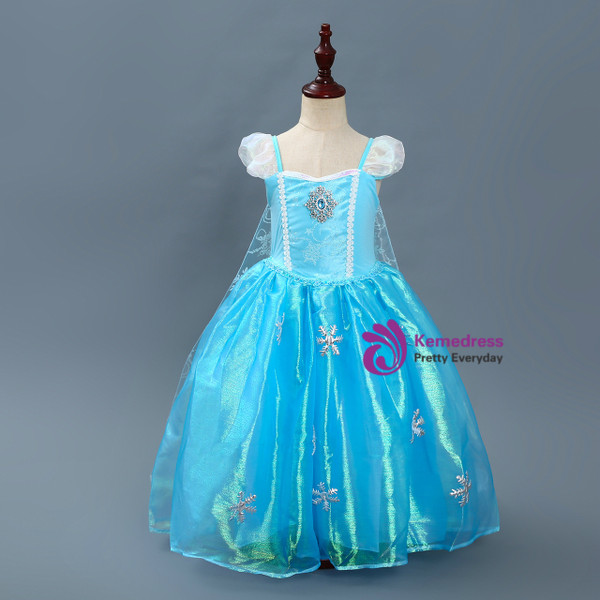 Shop 2019 Long & Short In Stock:Ship in 48 Hours Blue Organza Cap Sleeve Princess Frozen Dress With Factory Price From Kemedress