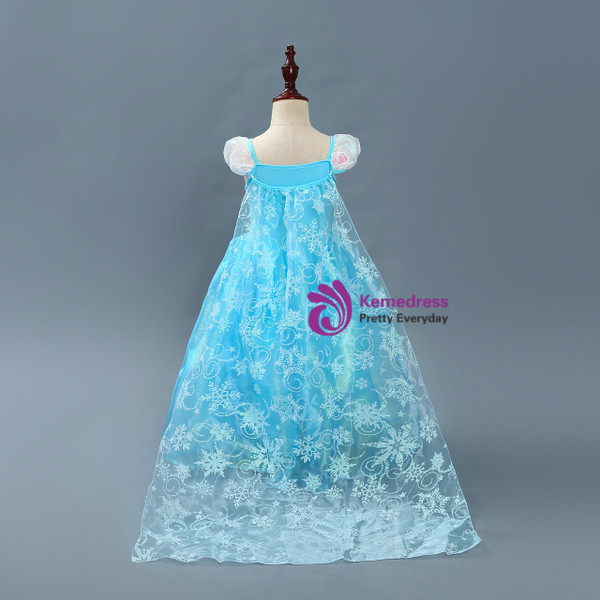 Shop 2019 Long & Short In Stock:Ship in 48 Hours Blue Organza Cap Sleeve Princess Frozen Dress With Factory Price From Kemedress