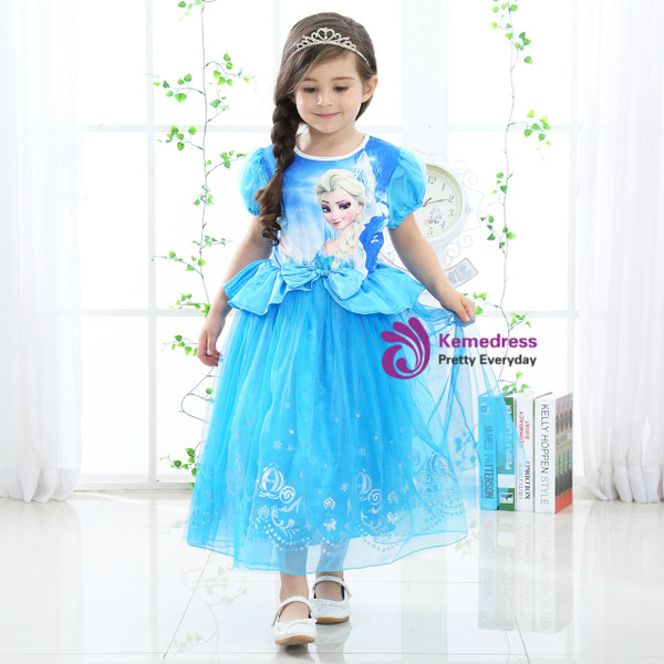 Shop 2019 Long & Short In Stock:Ship in 48 Hours Blue Tulle Cap Sleeve Frozen Princess Dress With Factory Price From Kemedress