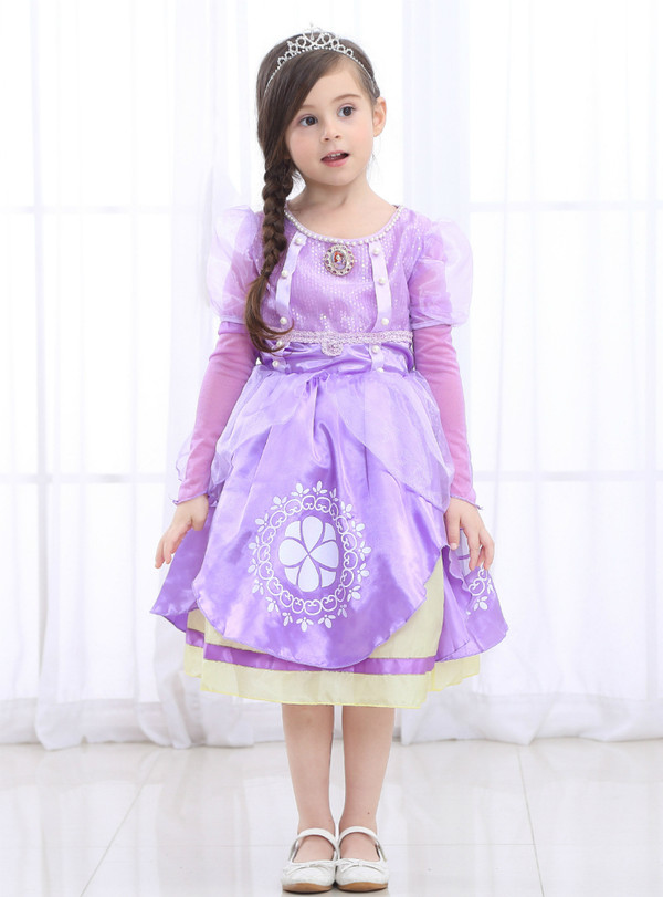 Shop 2019 Long & Short In Stock:Ship in 48 Hours Purple Satin Long Sleeve Princess Sophia Dress With Factory Price From Kemedress