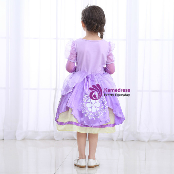 Shop 2019 Long & Short In Stock:Ship in 48 Hours Purple Satin Long Sleeve Princess Sophia Dress With Factory Price From Kemedress