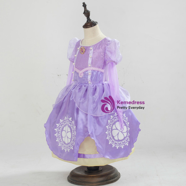 Shop 2019 Long & Short In Stock:Ship in 48 Hours Purple Satin Long Sleeve Princess Sophia Dress With Factory Price From Kemedress