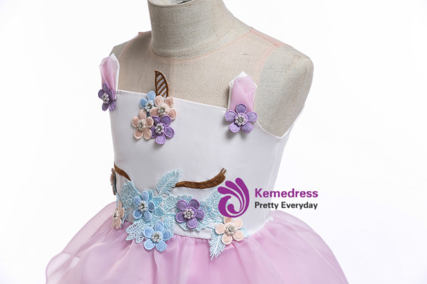 Shop 2019 Long & Short In Stock:Ship in 48 Hours  Pink Organza Appliques Unicorn Princess Dress With Factory Price From Kemedress