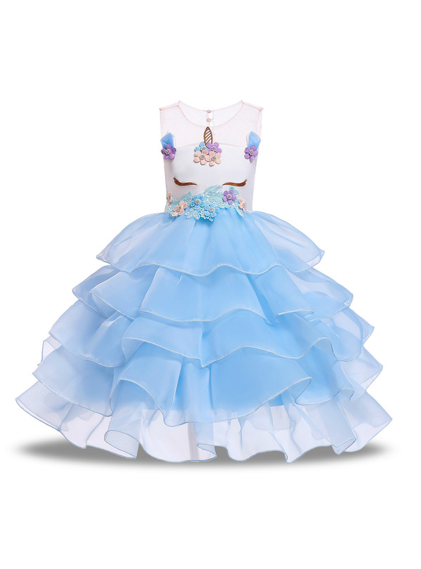Shop 2019 Long & Short In Stock:Ship in 48 Hours Blue Organza Appliques Unicorn Princess Dress With Factory Price From Kemedress