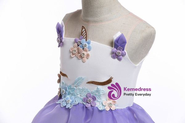 Shop 2019 Long & Short In Stock:Ship in 48 Hours Purple Organza Appliques Unicorn Princess Dress With Factory Price From Kemedress