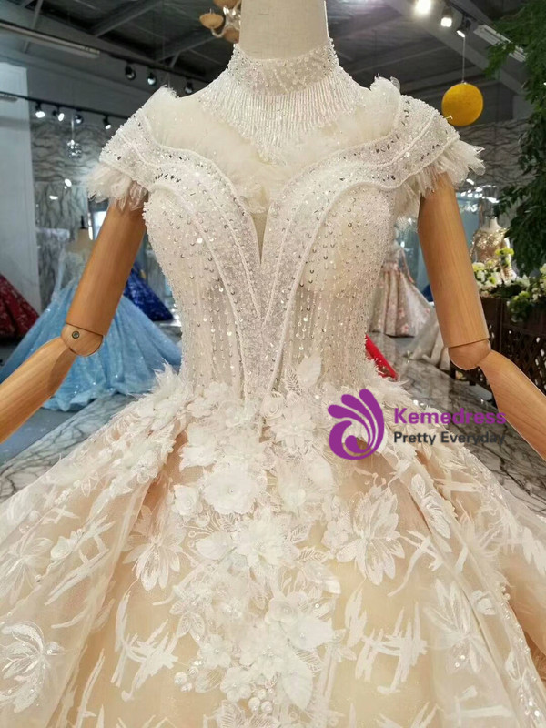Shop 2019 Long & Short Champagne Ball Gown Lace Tulle Off The Shoulder Wedding Dress With Train With Factory Price From Kemedress