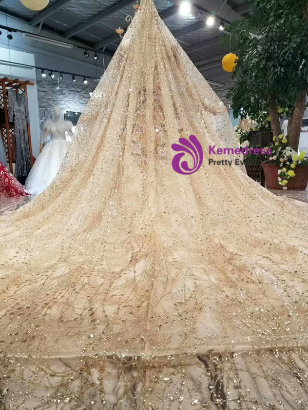 Shop 2019 Long & Short Champagne Ball Gown Tulle Sequins Off The Shoulder Embroidery Wedding Dress With Factory Price From Kemedress