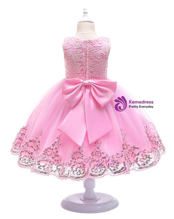 Shop 2019 Long & Short In Stock:Ship in 48 Hours Pink Tulle Lace Appliques Flower Girl Dress With Factory Price From Kemedress