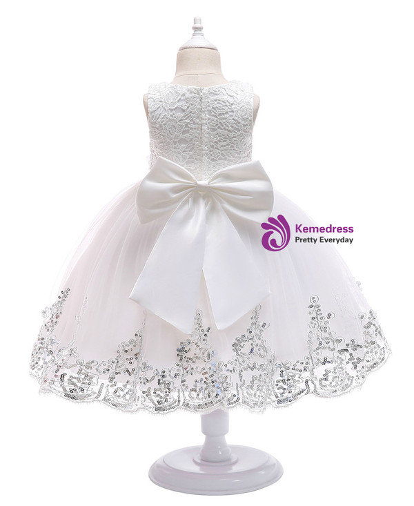 Shop 2019 Long & Short In Stock:Ship in 48 Hours White Tulle Lace Appliques Cheap Flower Girl Dress With Factory Price From Kemedress