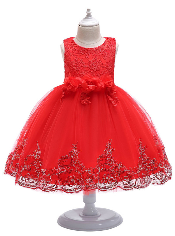 Shop 2019 Long & Short In Stock:Ship in 48 Hours Red Tulle Lace Appliques Flower Girl Dress With Factory Price From Kemedress
