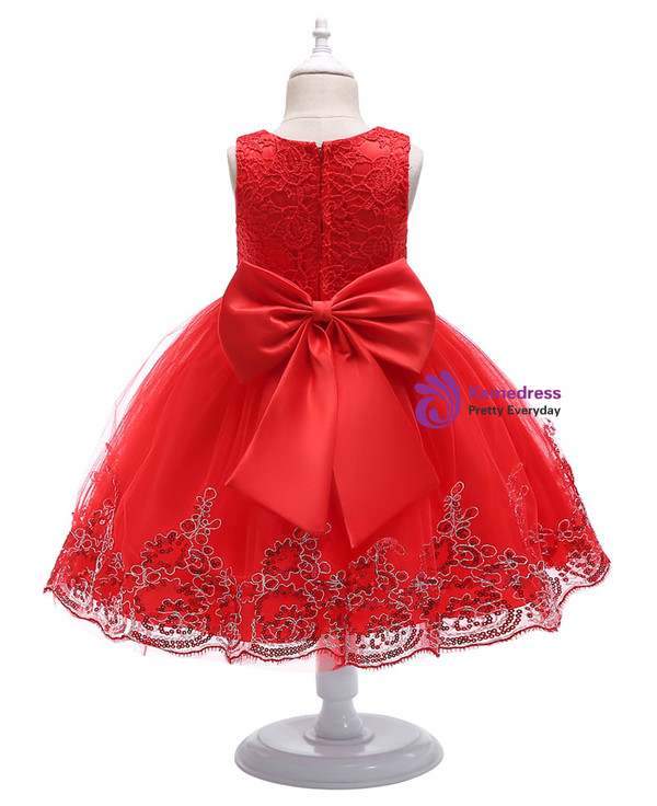 Shop 2019 Long & Short In Stock:Ship in 48 Hours Red Tulle Lace Appliques Flower Girl Dress With Factory Price From Kemedress