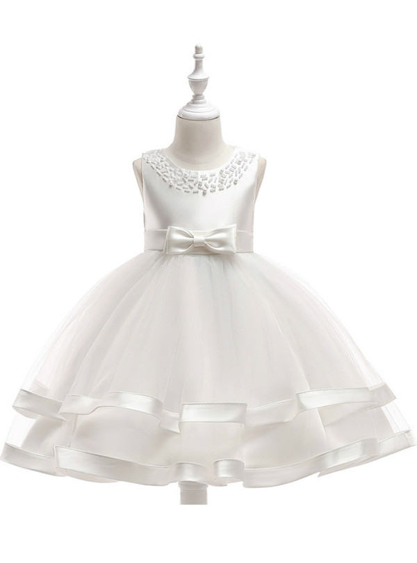Shop 2019 Long & Short In Stock:Ship in 48 Hours White Tulle Flower Girl Dress With Pearls  With Factory Price From Kemedress