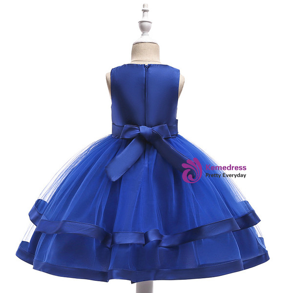 Shop 2019 Long & Short In Stock:Ship in 48 Hours Blue Tulle Flower Girl Dress With Pearls  With Factory Price From Kemedress