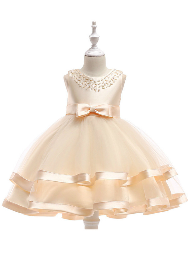 Shop 2019 Long & Short In Stock:Ship in 48 Hours Champagne Tulle Flower Girl Dress With Pearls With Factory Price From Kemedress